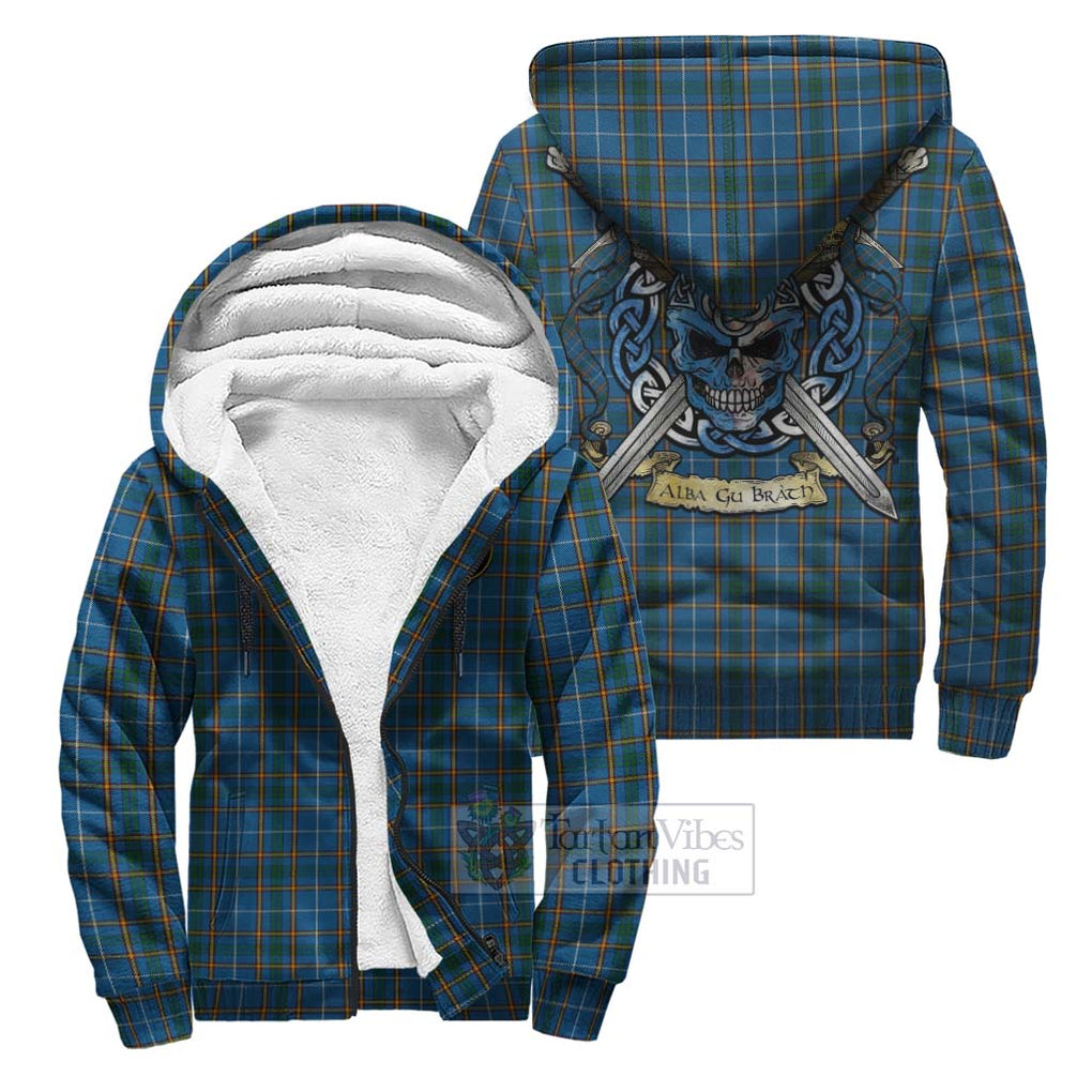 Bain Tartan Sherpa Hoodie with Family Crest Celtic Skull Style Unisex S - Tartan Vibes Clothing