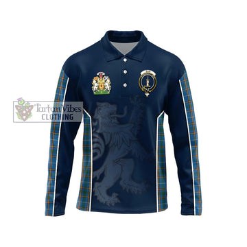 Bain Tartan Long Sleeve Polo Shirt with Family Crest and Lion Rampant Vibes Sport Style Unisex - Tartan Vibes Clothing