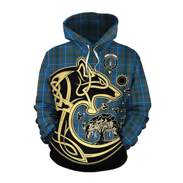 Bain Tartan Cotton Hoodie with Family Crest Celtic Wolf Style Pullover Hoodie XS - Tartan Vibes Clothing