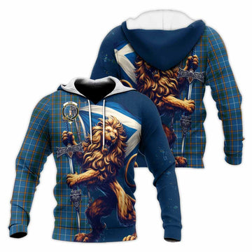 Bain Tartan Family Crest Knitted Hoodie with Scottish Majestic Lion Unisex Knitted Pullover Hoodie - Tartan Vibes Clothing
