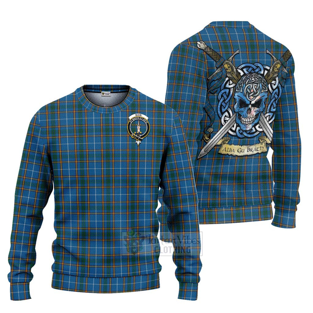 Bain Tartan Ugly Sweater with Family Crest Celtic Skull Style Unisex - Tartan Vibes Clothing