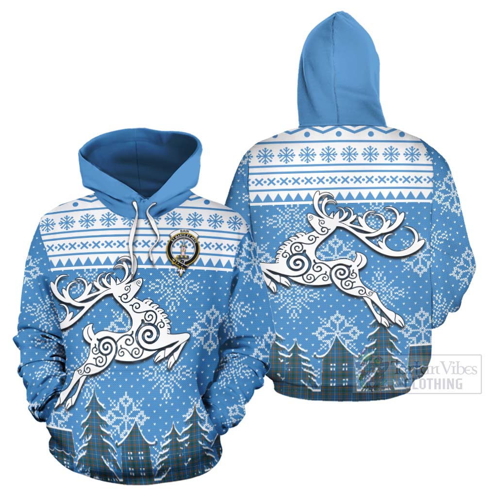 Bain Clan Christmas Hoodie Celtic Reindeer Style Zip Hoodie - Tartan Vibes Clothing