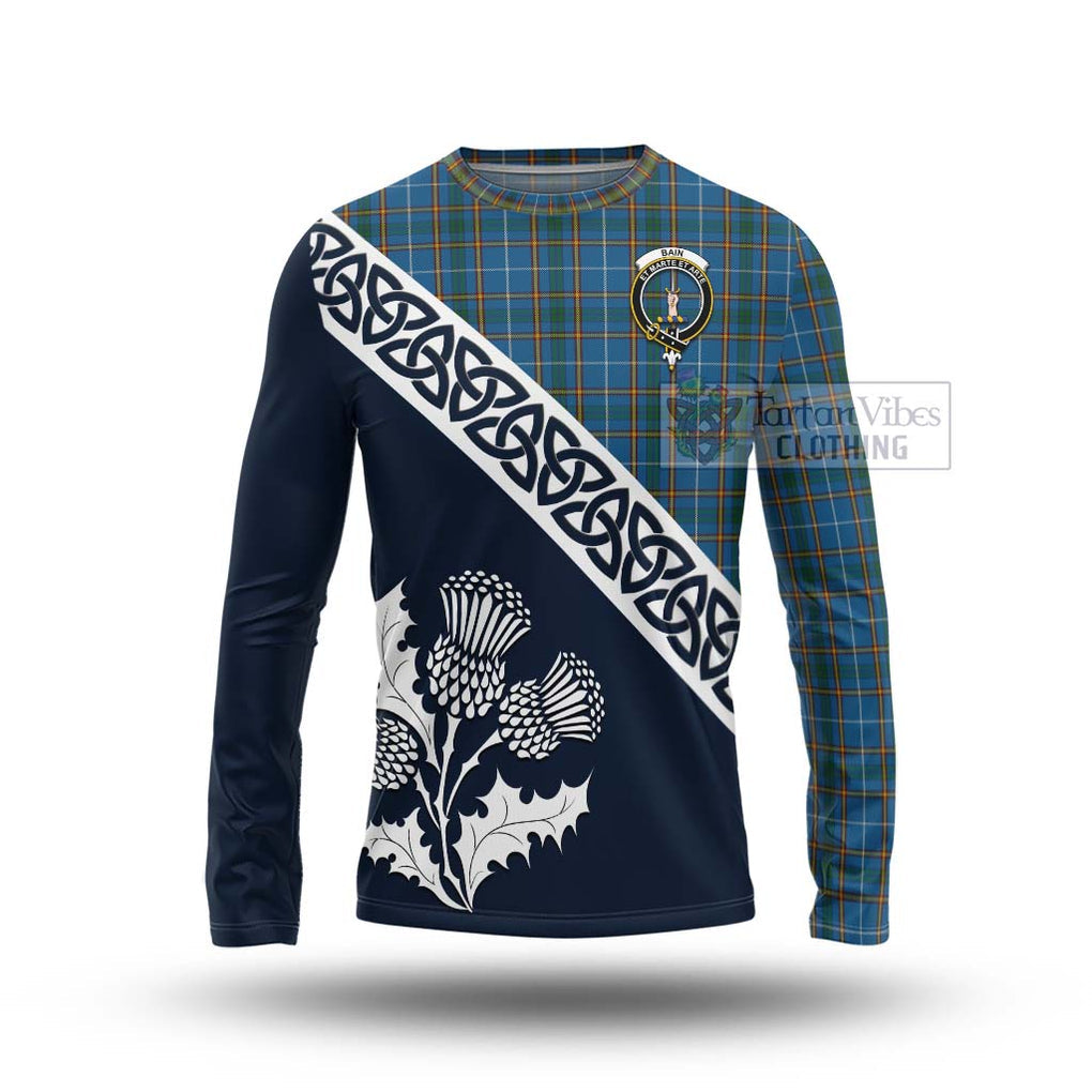 Bain Tartan Long Sleeve T-Shirt Featuring Thistle and Scotland Map Unisex - Tartan Vibes Clothing