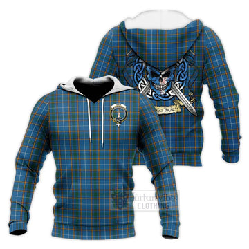 Tartan Vibes Clothing Bain Tartan Knitted Hoodie with Family Crest Celtic Skull Style