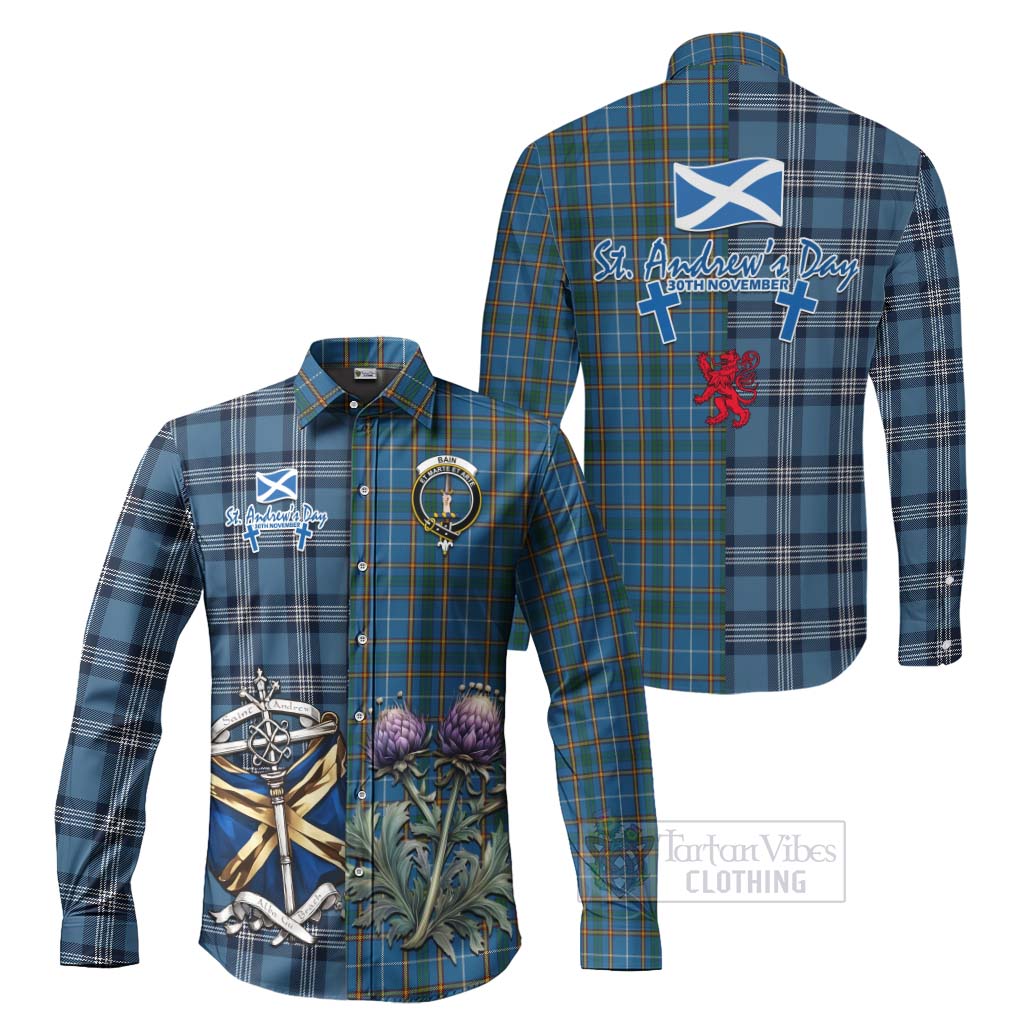 Bain Tartan Long Sleeve Button Shirt Happy St. Andrew's Day Half Tartan Style Men's Shirt S - Tartan Vibes Clothing