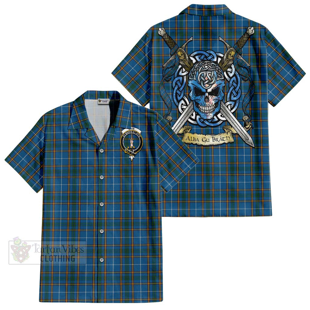 Bain Tartan Hawaiian Shirt with Family Crest Celtic Skull Style Kid - Tartan Vibes Clothing