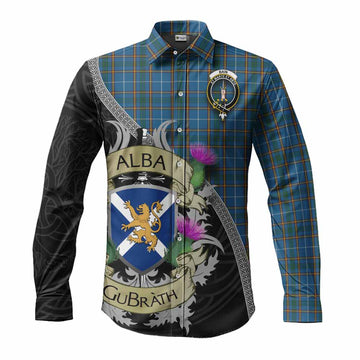 Bain Tartan Family Crest Long Sleeve Button Shirt Lion Rampant Royal Thistle Shield Celtic Inspired Men's Shirt S - Tartan Vibes Clothing