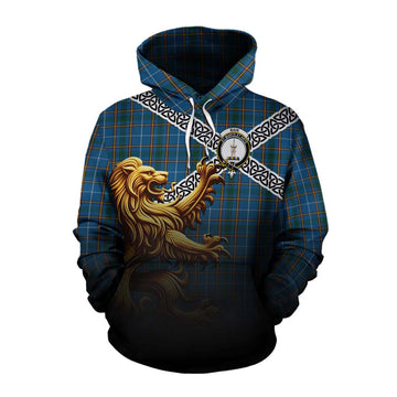 Bain Crest Tartan Cotton Hoodie with Golden Lion Emblem Celtic Style Pullover Hoodie XS - Tartan Vibes Clothing