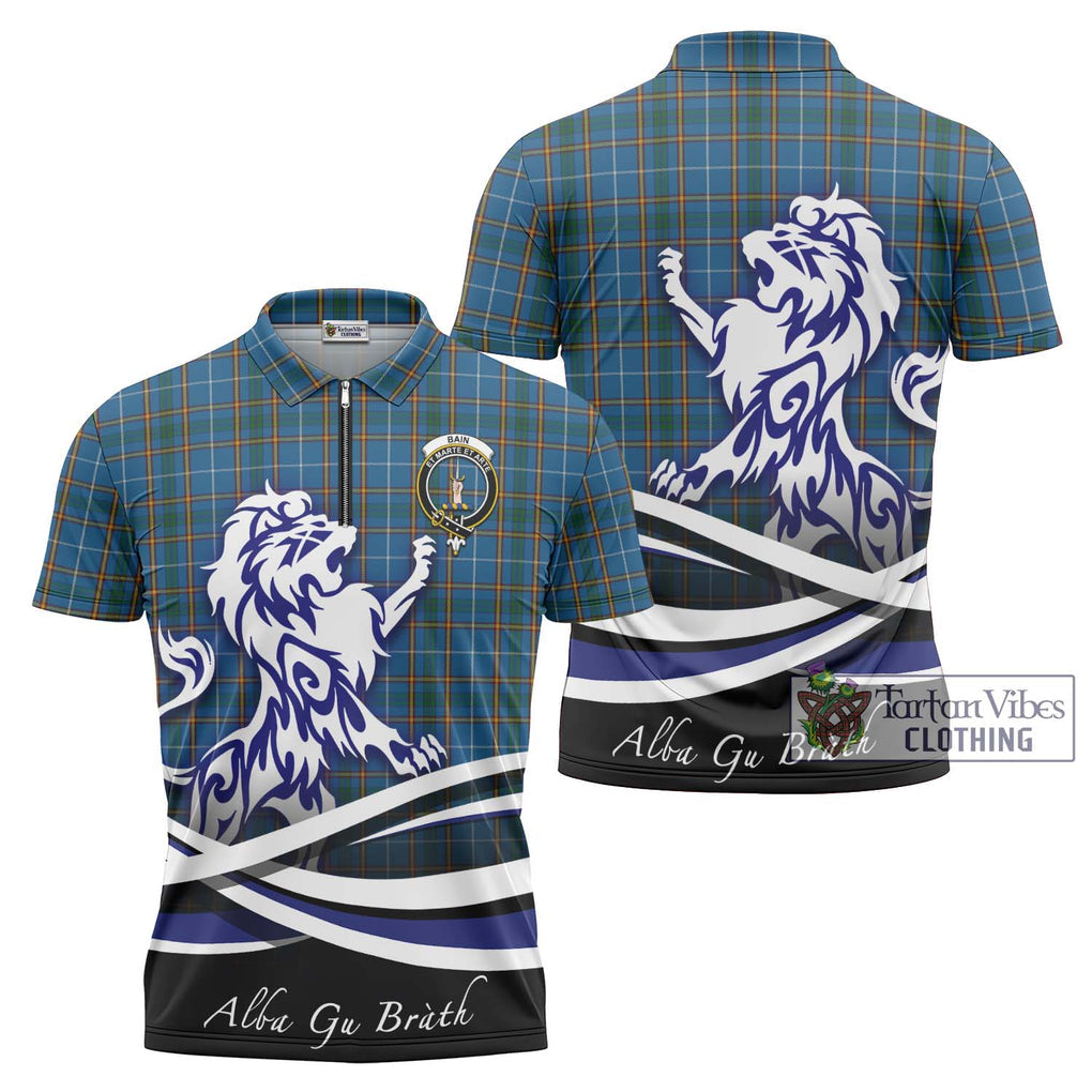 Bain Tartan Zipper Polo Shirt with Alba Gu Brath Regal Lion Emblem Unisex - Tartan Vibes Clothing