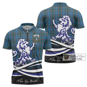 Bain Tartan Zipper Polo Shirt with Alba Gu Brath Regal Lion Emblem Unisex - Tartan Vibes Clothing