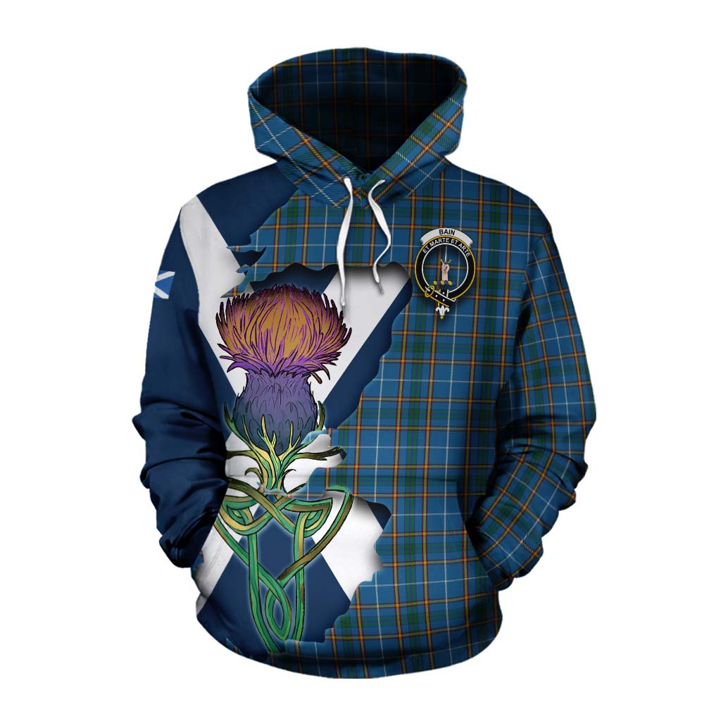 Tartan Vibes Clothing Bain Tartan Family Crest Cotton Hoodie Scottish Thistle Celtic Inspired