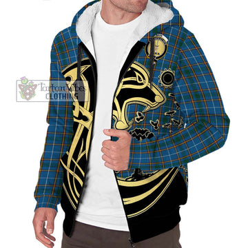 Bain Tartan Sherpa Hoodie with Family Crest Celtic Wolf Style Unisex S - Tartan Vibes Clothing