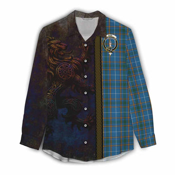 Tartan Vibes Clothing Bain Tartan Family Crest Women's Casual Shirt Alba Gu Brath Be Brave Lion Ancient Style