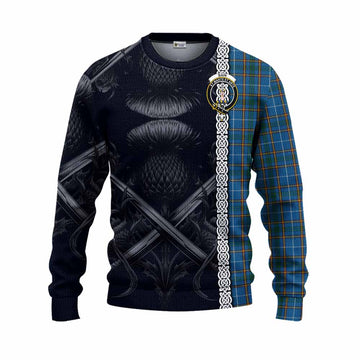 Bain Tartan Knitted Sweater with Family Crest Cross Sword Thistle Celtic Vibes Unisex - Tartan Vibes Clothing