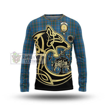 Bain Tartan Long Sleeve T-Shirt with Family Crest Celtic Wolf Style Unisex - Tartan Vibes Clothing