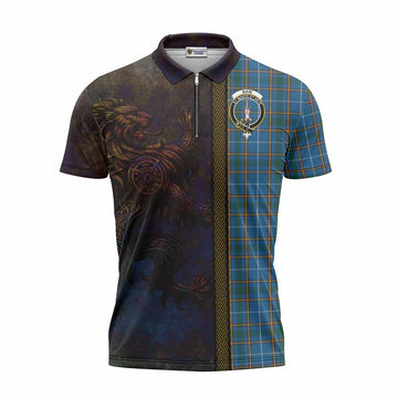 Tartan Vibes Clothing Bain Tartan Family Crest Zipper Polo Shirt Alba Gu Brath Be Brave Lion Ancient Style