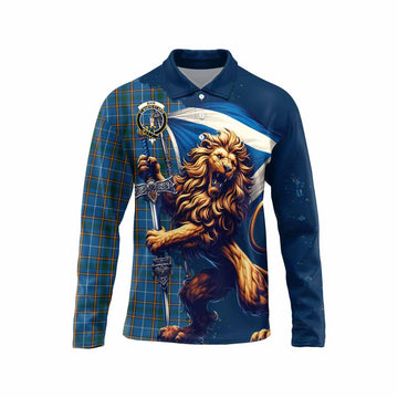 Bain Tartan Family Crest Long Sleeve Polo Shirt with Scottish Majestic Lion Unisex - Tartan Vibes Clothing