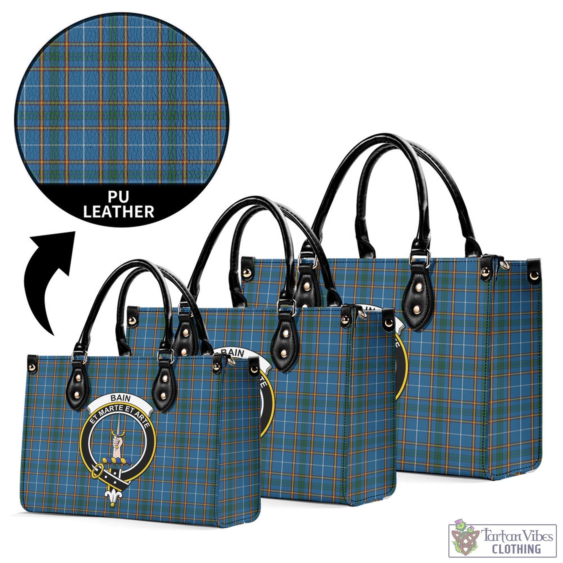 Bain Tartan Luxury Leather Handbags with Family Crest L - Tartan Vibes Clothing