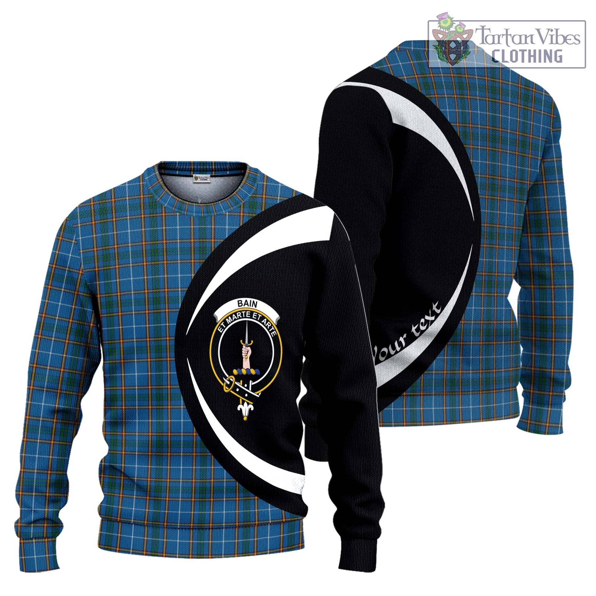 Bain Tartan Ugly Sweater with Family Crest Circle Style Unisex - Tartan Vibes Clothing