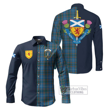 Tartan Vibes Clothing Bain Tartan Long Sleeve Button Shirt with Scottish Lion Royal Arm Half Style