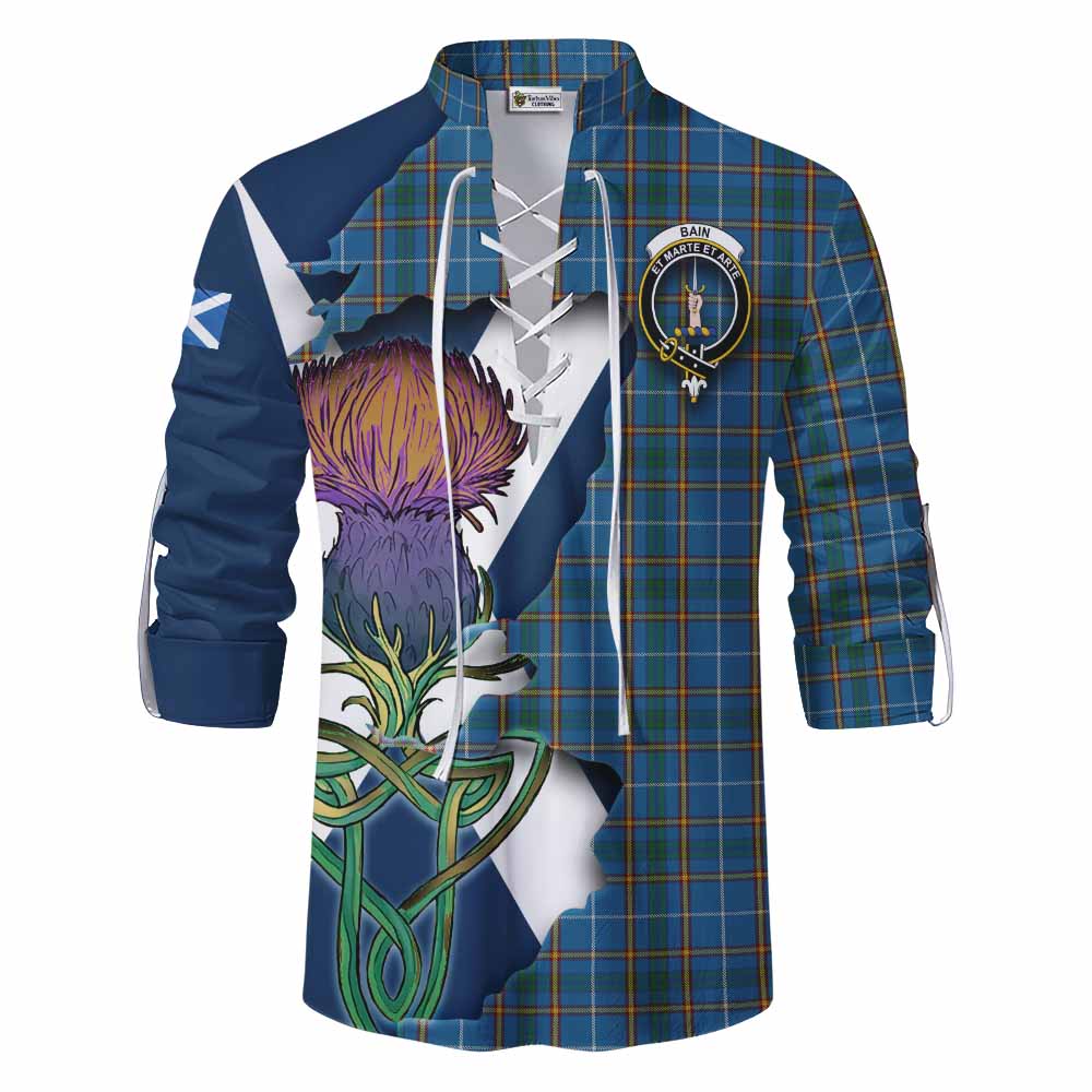Tartan Vibes Clothing Bain Tartan Family Crest Ghillie Kilt Shirt Scottish Thistle Celtic Inspired