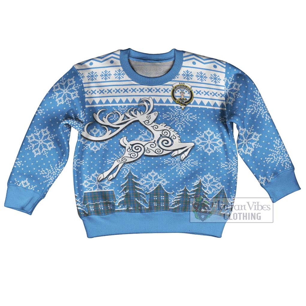 Bain Clan Christmas Kid Ugly Sweater with Tartan and Celtic Reindeer Style Kid - Tartan Vibes Clothing