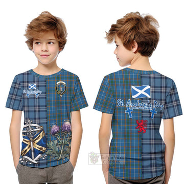 Tartan Vibes Clothing Bain Tartan Kid T-Shirt Happy St. Andrew's Day Half Tartan Style