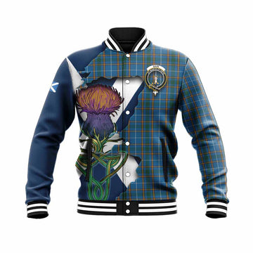 Tartan Vibes Clothing Bain Tartan Family Crest Baseball Jacket Scottish Thistle Celtic Inspired