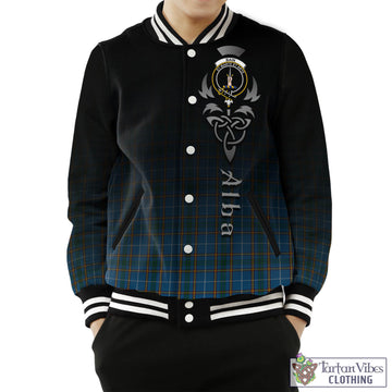 Tartan Vibes Clothing Bain Tartan Baseball Jacket Featuring Alba Gu Brath Family Crest Celtic Inspired