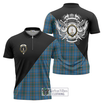 Bain Tartan Zipper Polo Shirt with Family Crest and Military Logo Style Unisex - Tartan Vibes Clothing
