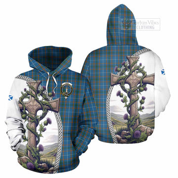 Bain Tartan Hoodie with Family Crest and St. Andrew's Cross Accented by Thistle Vines Zip Hoodie - Tartan Vibes Clothing