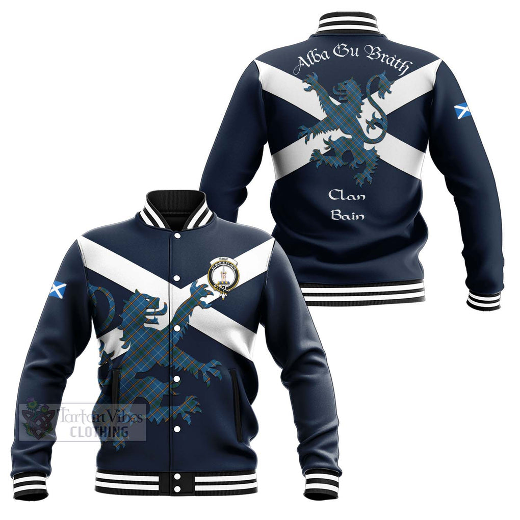 Bain Tartan Lion Rampant Baseball Jacket Proudly Display Your Heritage with Alba Gu Brath and Clan Name Unisex - Tartan Vibes Clothing