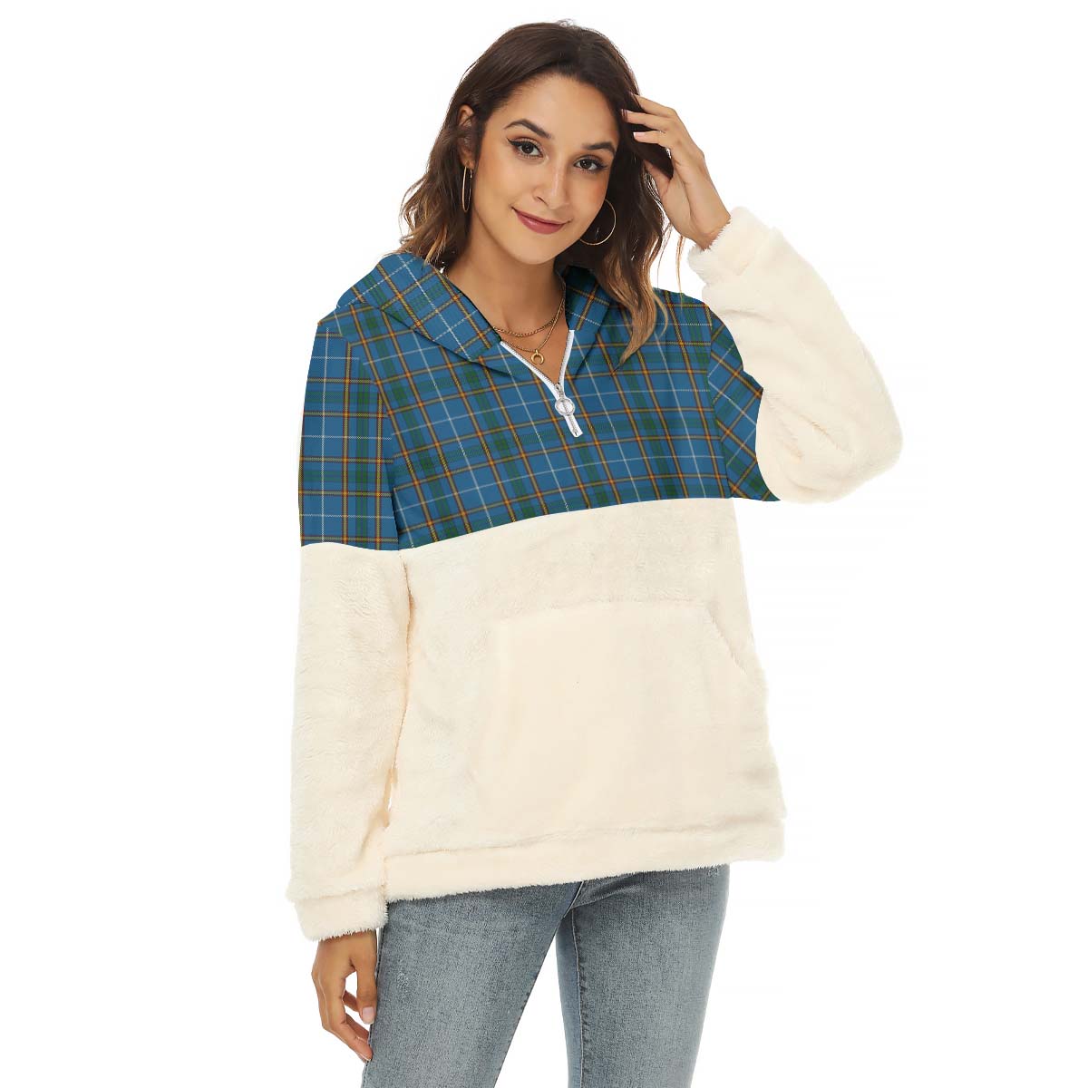 Bain Tartan Half Style Women's Borg Fleece Hoodie with Half Zip Female - Tartan Vibes Clothing