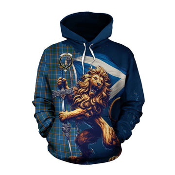 Bain Tartan Family Crest Cotton Hoodie with Scottish Majestic Lion Pullover Hoodie XS - Tartan Vibes Clothing