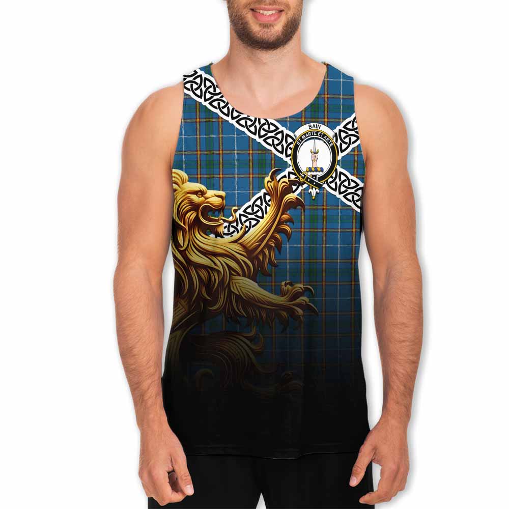 Bain Crest Tartan Men's Tank Top with Golden Lion Emblem Celtic Style Men - Tartan Vibes Clothing