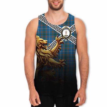 Bain Crest Tartan Men's Tank Top with Golden Lion Emblem Celtic Style Men - Tartan Vibes Clothing