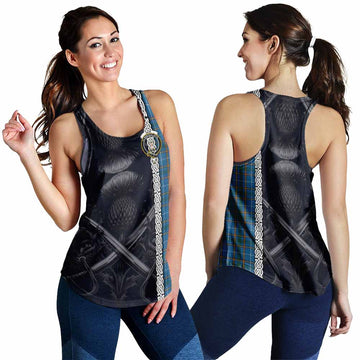 Bain Tartan Women's Racerback Tanks with Family Crest Cross Sword Thistle Celtic Vibes 4XL - Tartan Vibes Clothing