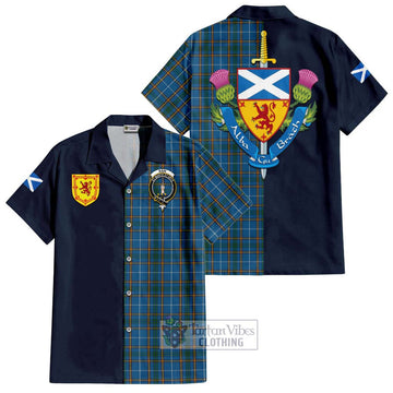 Bain Tartan Hawaiian Shirt Alba with Scottish Lion Royal Arm Half Style Kid - Tartan Vibes Clothing