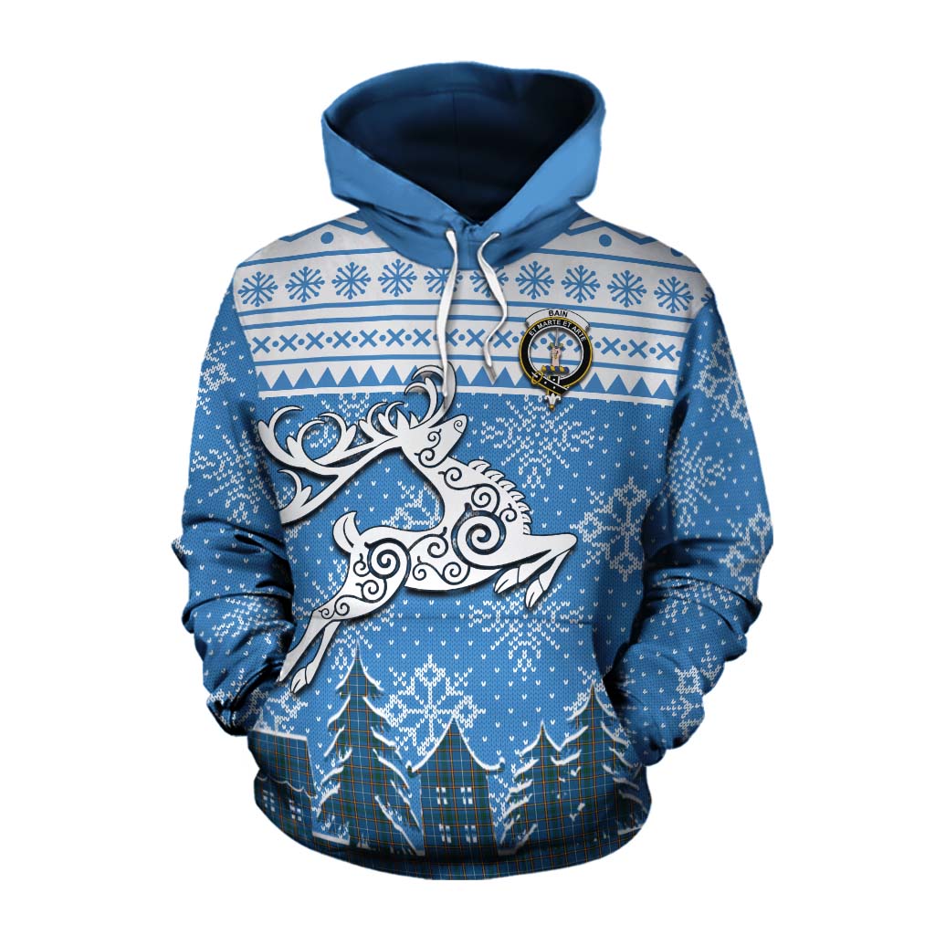 Tartan Vibes Clothing Bain Clan Christmas Cotton Hoodie Celtic Reindeer Style