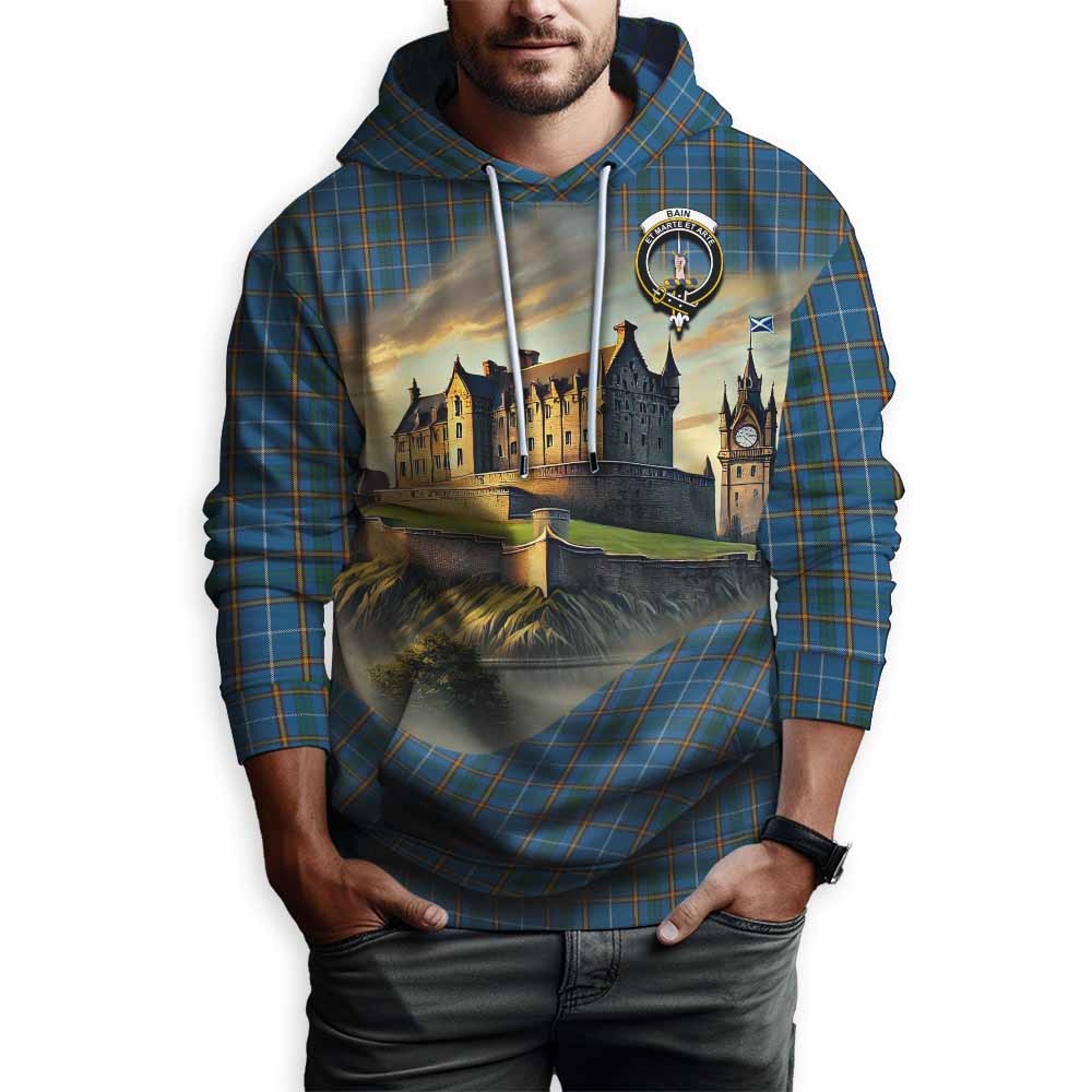Bain Tartan Family Crest Hoodie with Scottish Ancient Castle Style Pullover Hoodie - Tartan Vibes Clothing