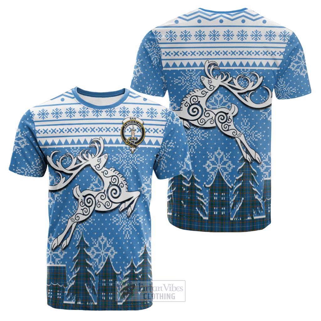 Bain Clan Christmas Cotton T-shirt Celtic Reindeer Style Kid's Shirt - Tartan Vibes Clothing