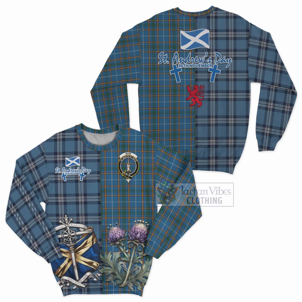 Bain Tartan Sweatshirt Happy St. Andrew's Day Half Tartan Style Unisex - Tartan Vibes Clothing