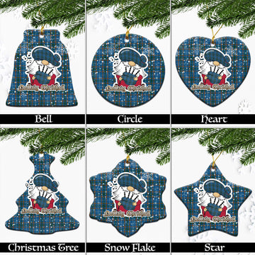 Bain Tartan Christmas Ceramic Ornaments with Scottish Gnome Playing Bagpipes Ceramic - Tartan Vibes Clothing