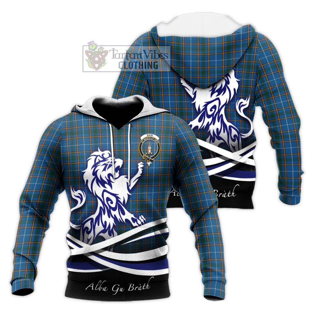 Bain Tartan Knitted Hoodie with Alba Gu Brath Regal Lion Emblem Unisex Knitted Pullover Hoodie - Tartan Vibes Clothing