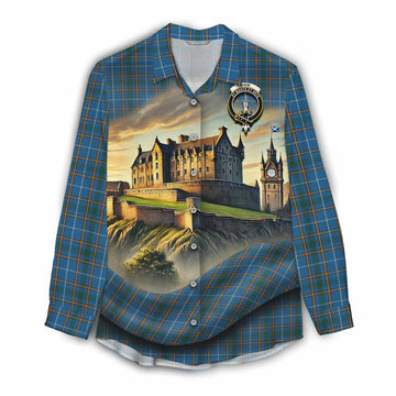 Bain Tartan Family Crest Women's Casual Shirt with Scottish Ancient Castle Style Female - Tartan Vibes Clothing