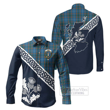 Bain Tartan Long Sleeve Button Shirt Featuring Thistle and Scotland Map Men's Shirt S - Tartan Vibes Clothing