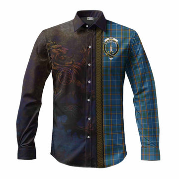 Tartan Vibes Clothing Bain Tartan Family Crest Long Sleeve Button Shirt Alba Gu Brath Be Brave Lion Ancient Style
