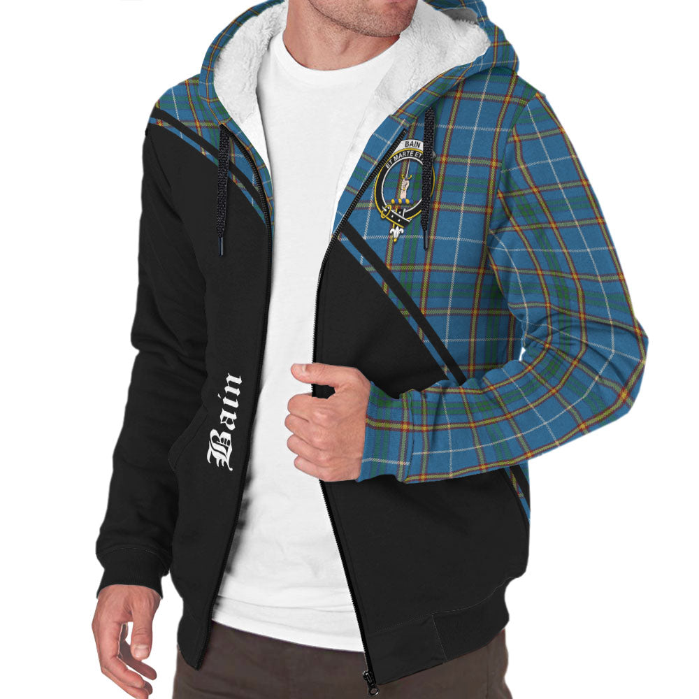 Bain Tartan Sherpa Hoodie with Family Crest Curve Style Unisex - Tartan Vibes Clothing