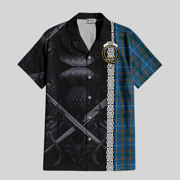 Bain Tartan Hawaiian Shirt with Family Crest Cross Sword Thistle Celtic Vibes Kid - Tartan Vibes Clothing