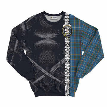 Bain Tartan Sweatshirt with Family Crest Cross Sword Thistle Celtic Vibes Unisex - Tartan Vibes Clothing